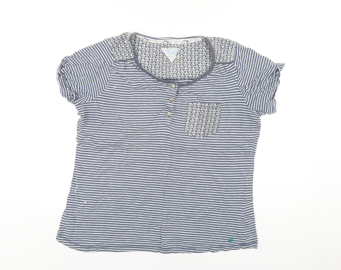 MANTARAY PRODUCTS Womens Blue Striped Cotton Basic T-Shirt Size 18 Round Neck