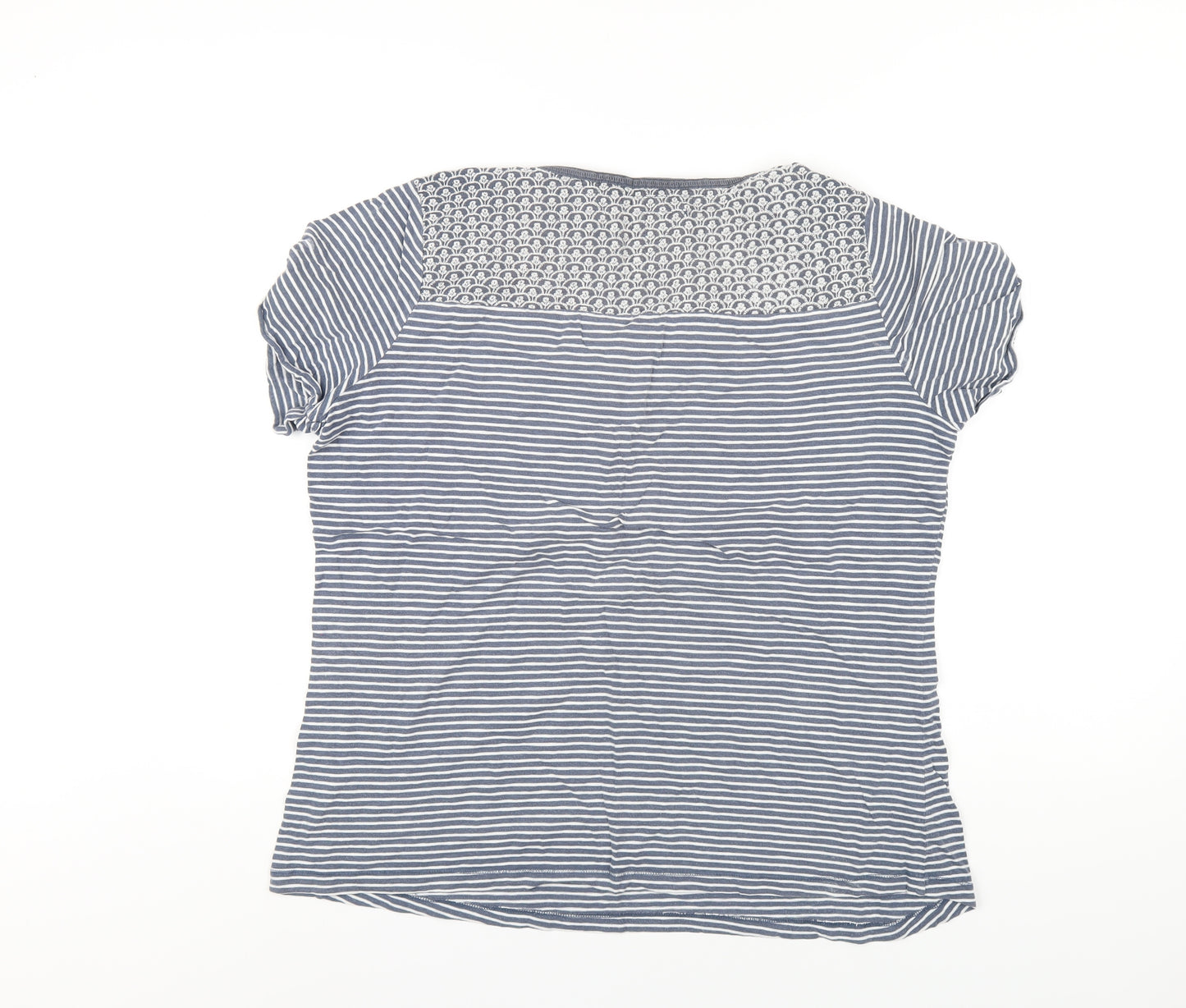MANTARAY PRODUCTS Womens Blue Striped Cotton Basic T-Shirt Size 18 Round Neck
