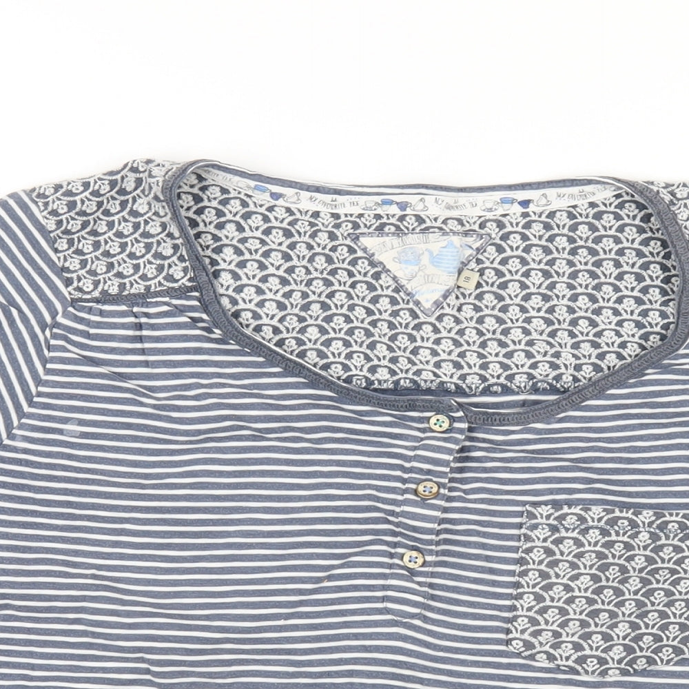 MANTARAY PRODUCTS Womens Blue Striped Cotton Basic T-Shirt Size 18 Round Neck