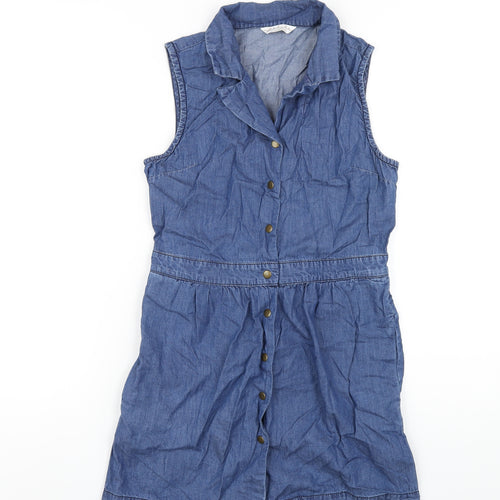 Kaleidoscope Womens Blue Cotton A-Line Size 6 Collared Snap