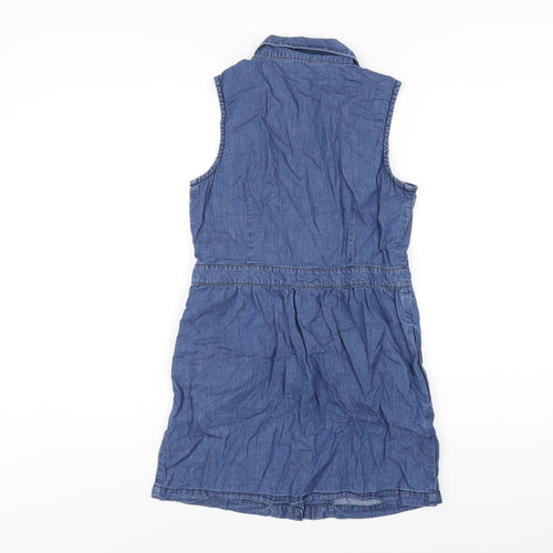 Kaleidoscope Womens Blue Cotton A-Line Size 6 Collared Snap
