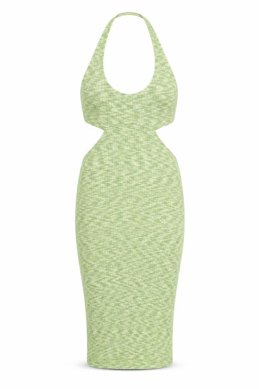 Front view of H&M women’s green polyester bodycon, size M, halter pullover - cut out