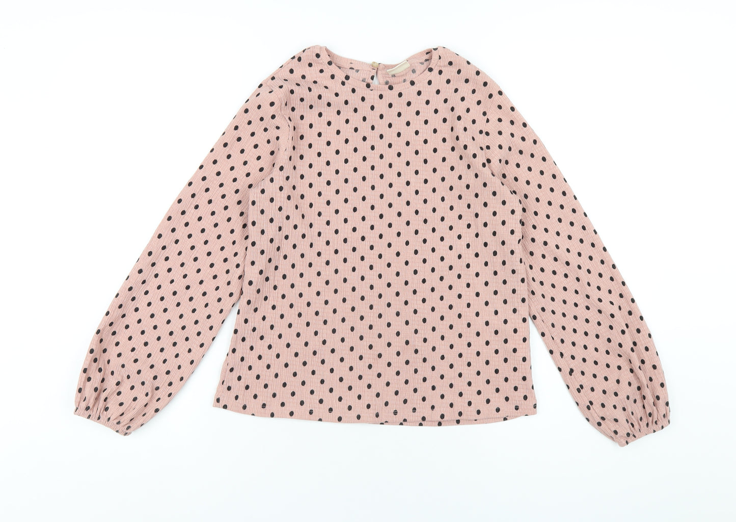 Zara Girls Pink Polka Dot Polyester Basic T-Shirt Size 11-12 Years Round Neck Button