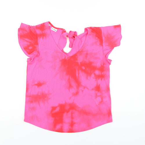 Body Flirt Womens Pink Geometric Polyester Basic T-Shirt Size 6 V-Neck - Tie Dye