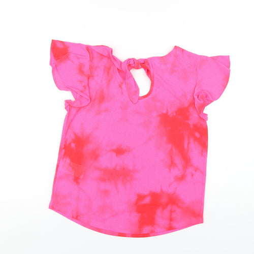 Body Flirt Womens Pink Geometric Polyester Basic T-Shirt Size 6 V-Neck - Tie Dye