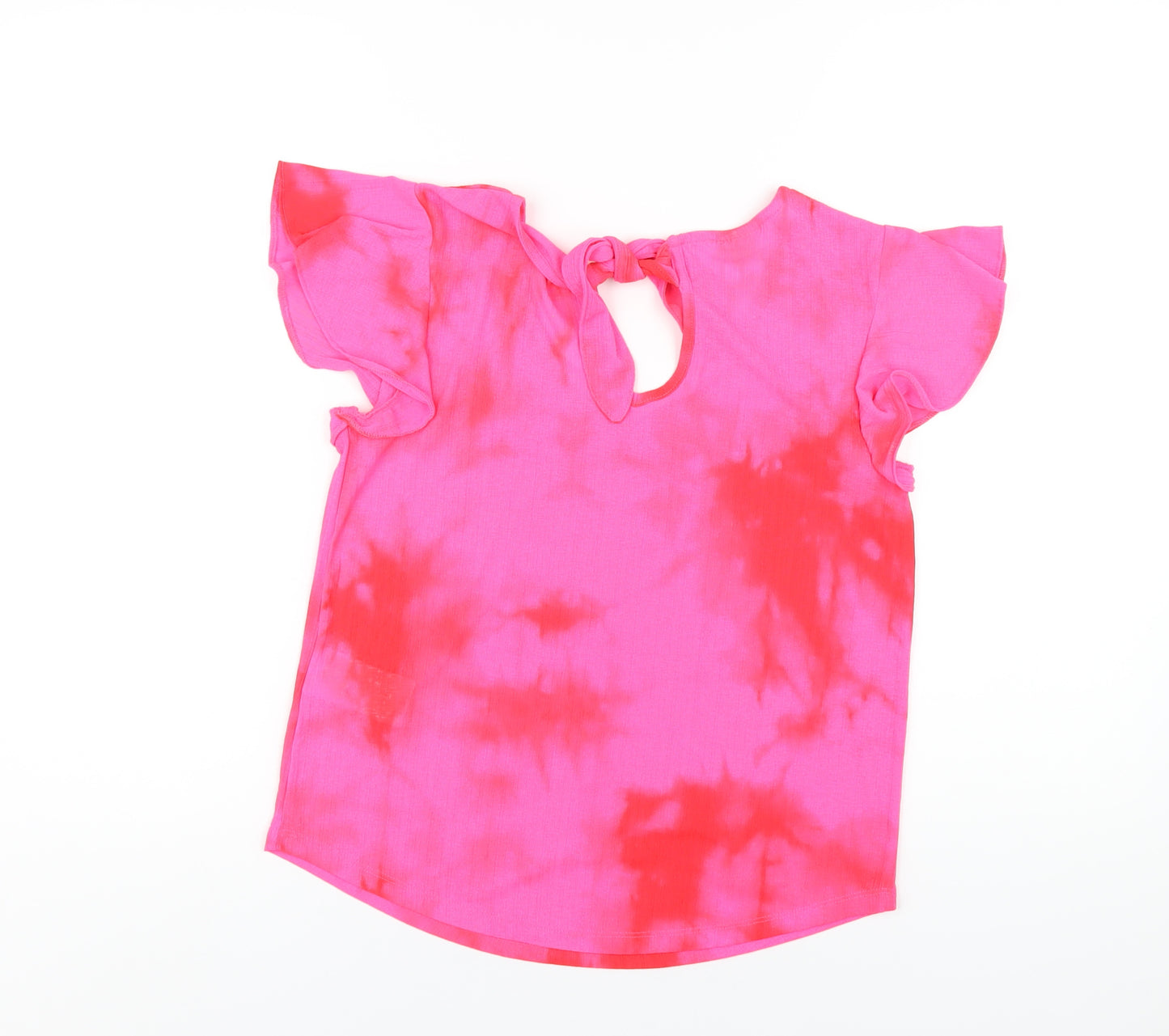 Body Flirt Womens Pink Geometric Polyester Basic T-Shirt Size 6 V-Neck - Tie Dye