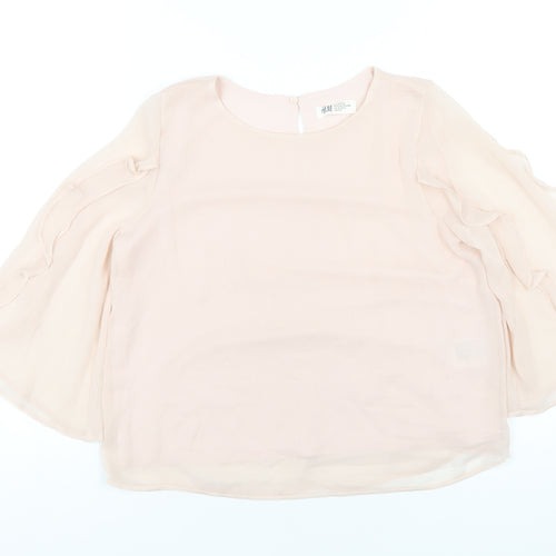 H&M Girls Pink Polyester Basic Blouse Size 12-13 Years Round Neck Button