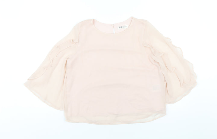 H&M Girls Pink Polyester Basic Blouse Size 12-13 Years Round Neck Button