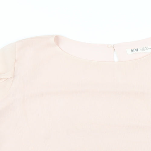H&M Girls Pink Polyester Basic Blouse Size 12-13 Years Round Neck Button