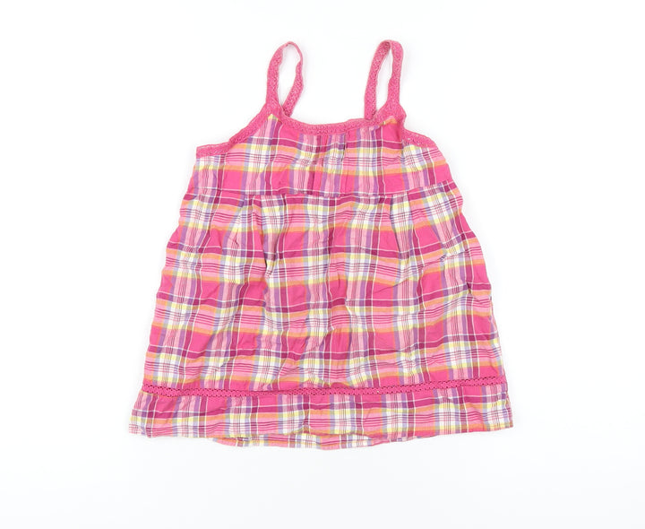 H&M Girls Pink Plaid Cotton Basic Tank Size 11 Years Square Neck Zip