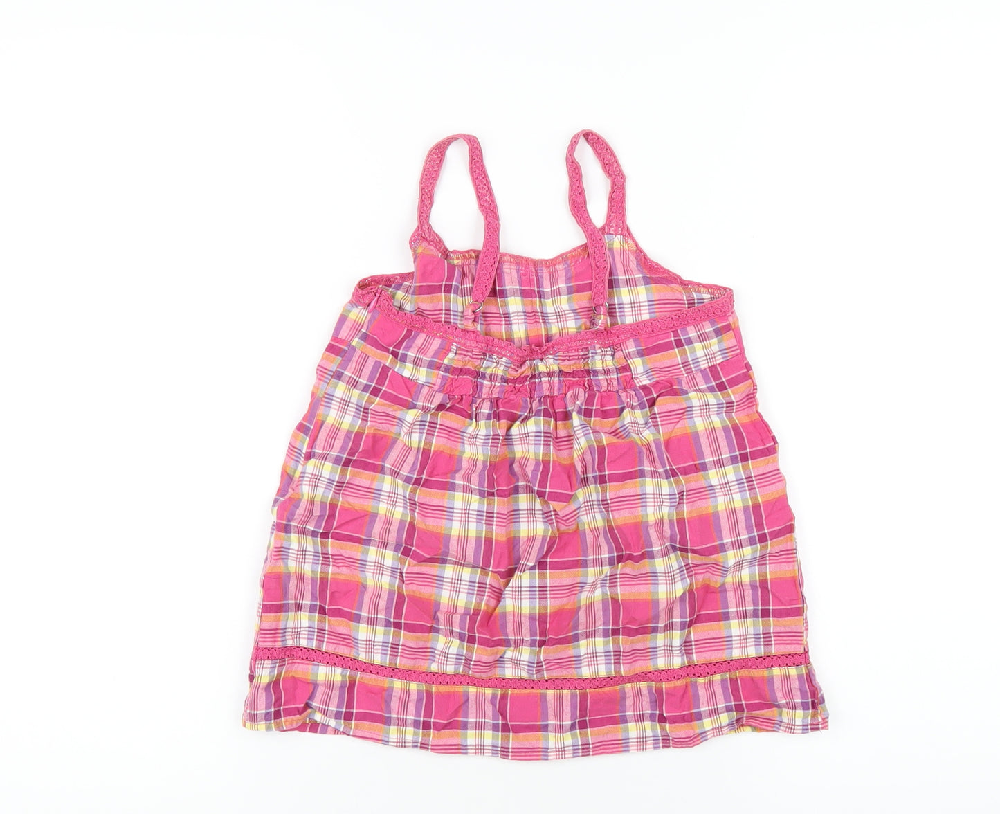 H&M Girls Pink Plaid Cotton Basic Tank Size 11 Years Square Neck Zip