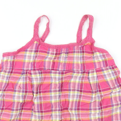 H&M Girls Pink Plaid Cotton Basic Tank Size 11 Years Square Neck Zip