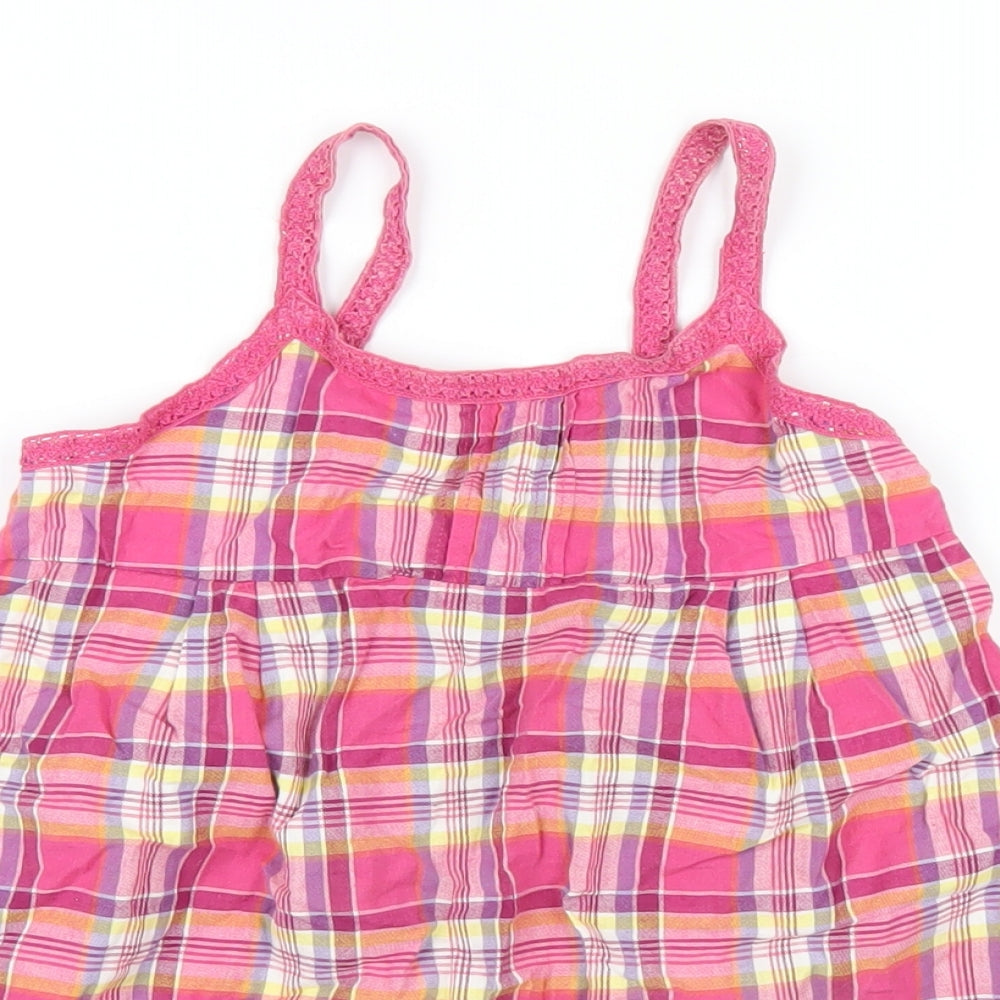H&M Girls Pink Plaid Cotton Basic Tank Size 11 Years Square Neck Zip