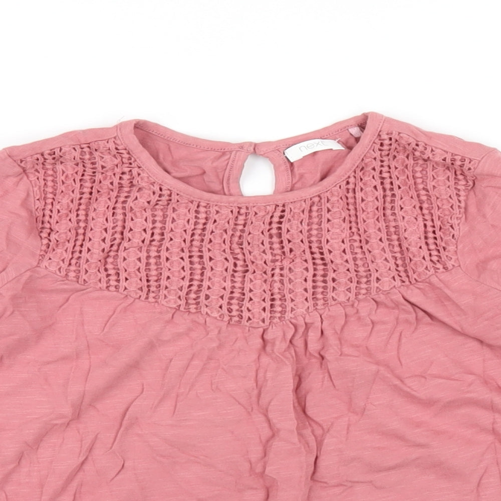 NEXT Girls Pink Cotton Basic T-Shirt Size 7 Years Round Neck Button