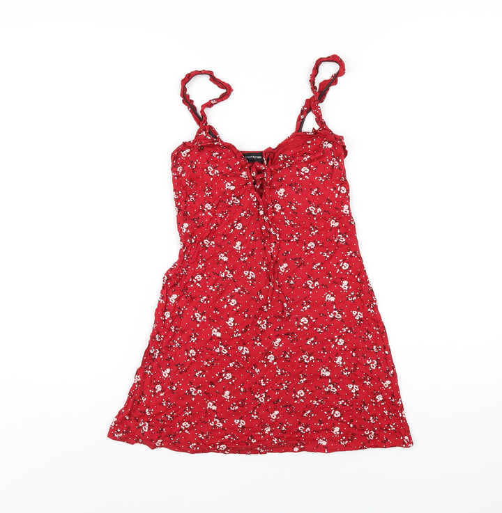 prettylitt Womens Red Floral Viscose Mini Size 8 Sweetheart Pullover