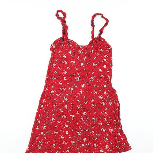 prettylitt Womens Red Floral Viscose Mini Size 8 Sweetheart Pullover