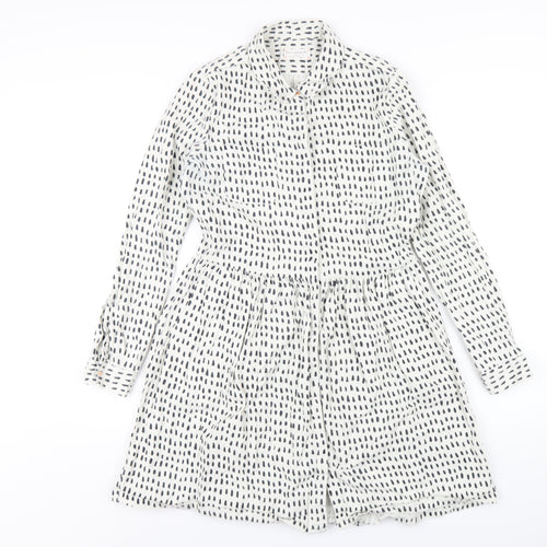 Chinti and Parker Womens White Geometric Cotton Shirt Dress Size S Collared Button