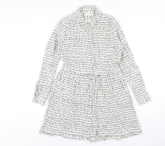 Chinti and Parker Womens White Geometric Cotton Shirt Dress Size S Collared Button