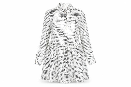 Chinti and Parker Womens White Geometric Cotton Shirt Dress Size S Collared Button