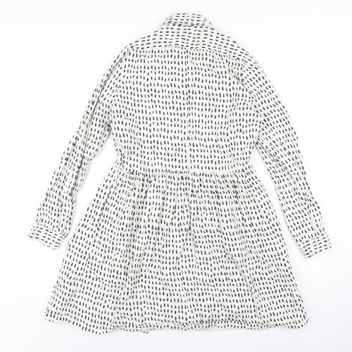 Chinti and Parker Womens White Geometric Cotton Shirt Dress Size S Collared Button