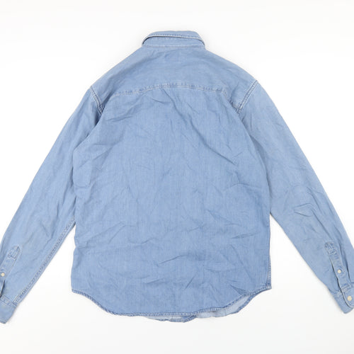 Selected Homme Mens Blue Cotton Button-Up Size L Collared Button