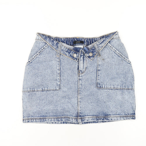 Social Tourist Womens Blue Cotton A-Line Skirt Size S Zip