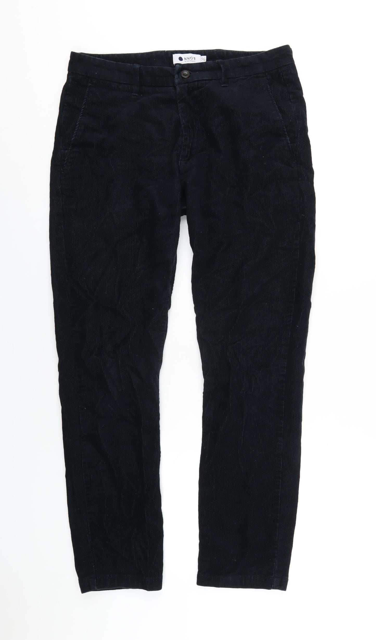 No Nationality Mens Black Cotton Trousers Size 31 in L32 in Regular Zip