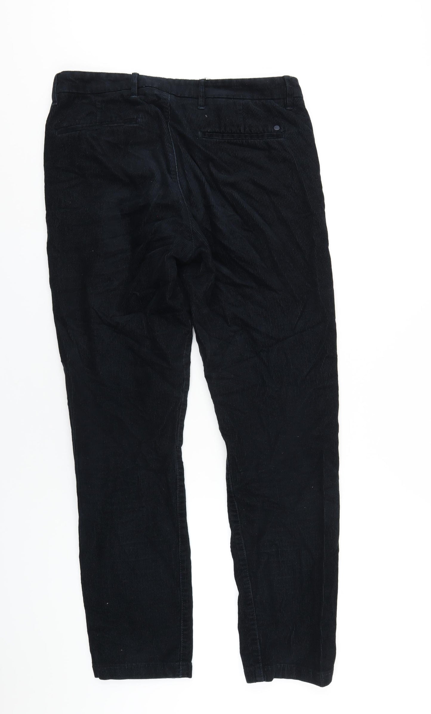 No Nationality Mens Black Cotton Trousers Size 31 in L32 in Regular Zip