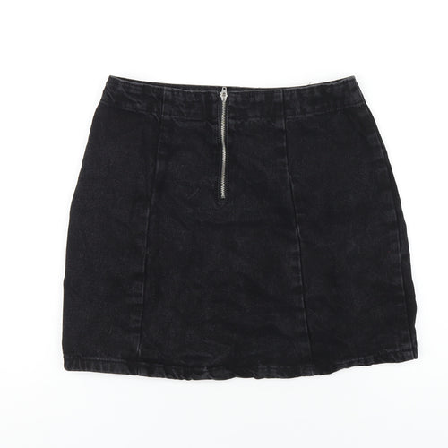 Denim & Co. Womens Black Cotton A-Line Skirt Size 8 Zip