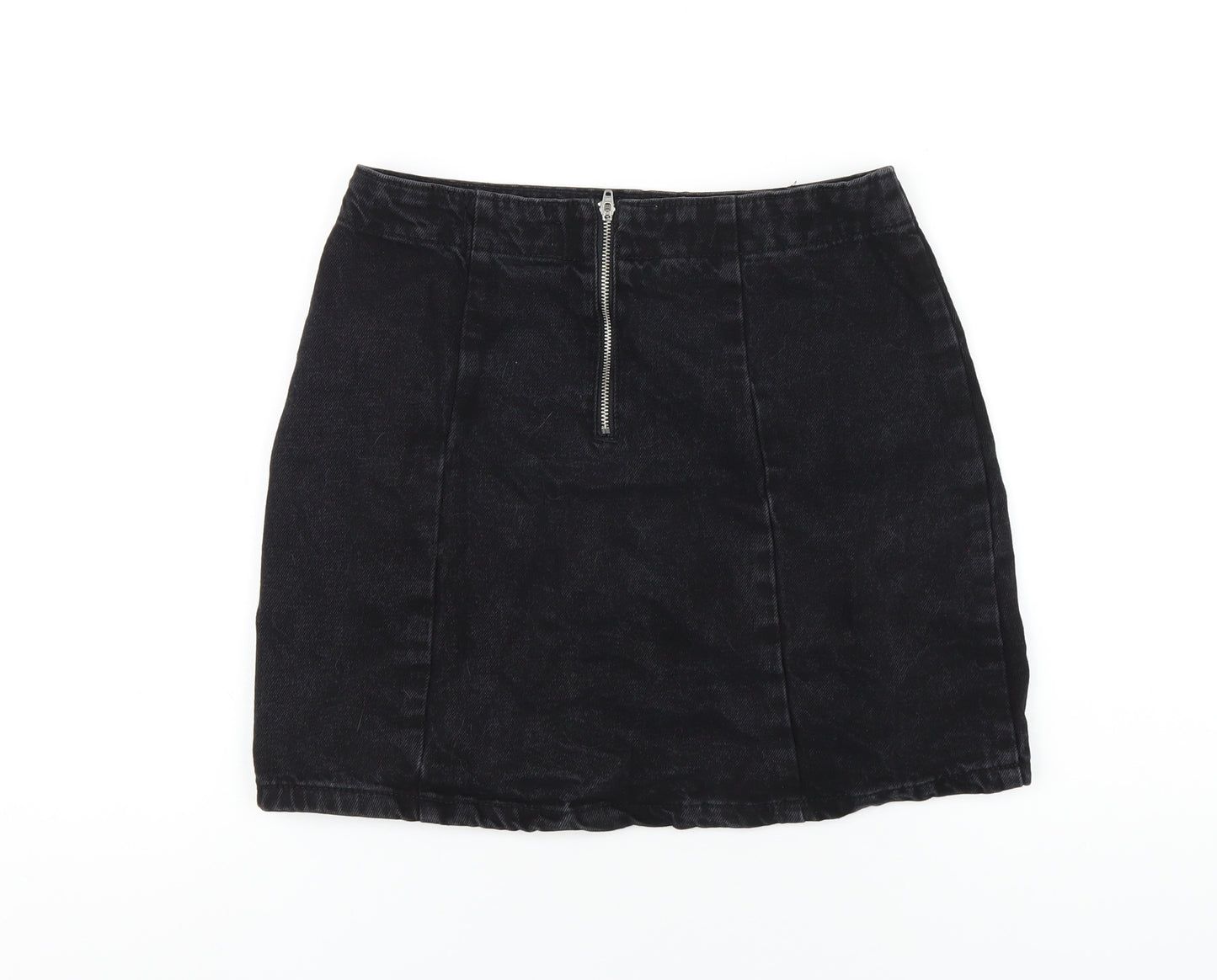 Denim & Co. Womens Black Cotton A-Line Skirt Size 8 Zip