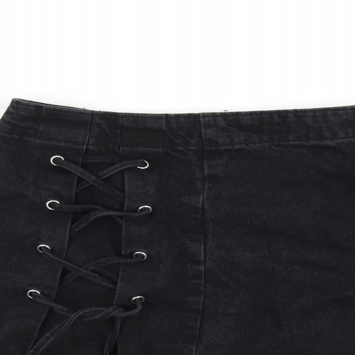 Denim & Co. Womens Black Cotton A-Line Skirt Size 8 Zip