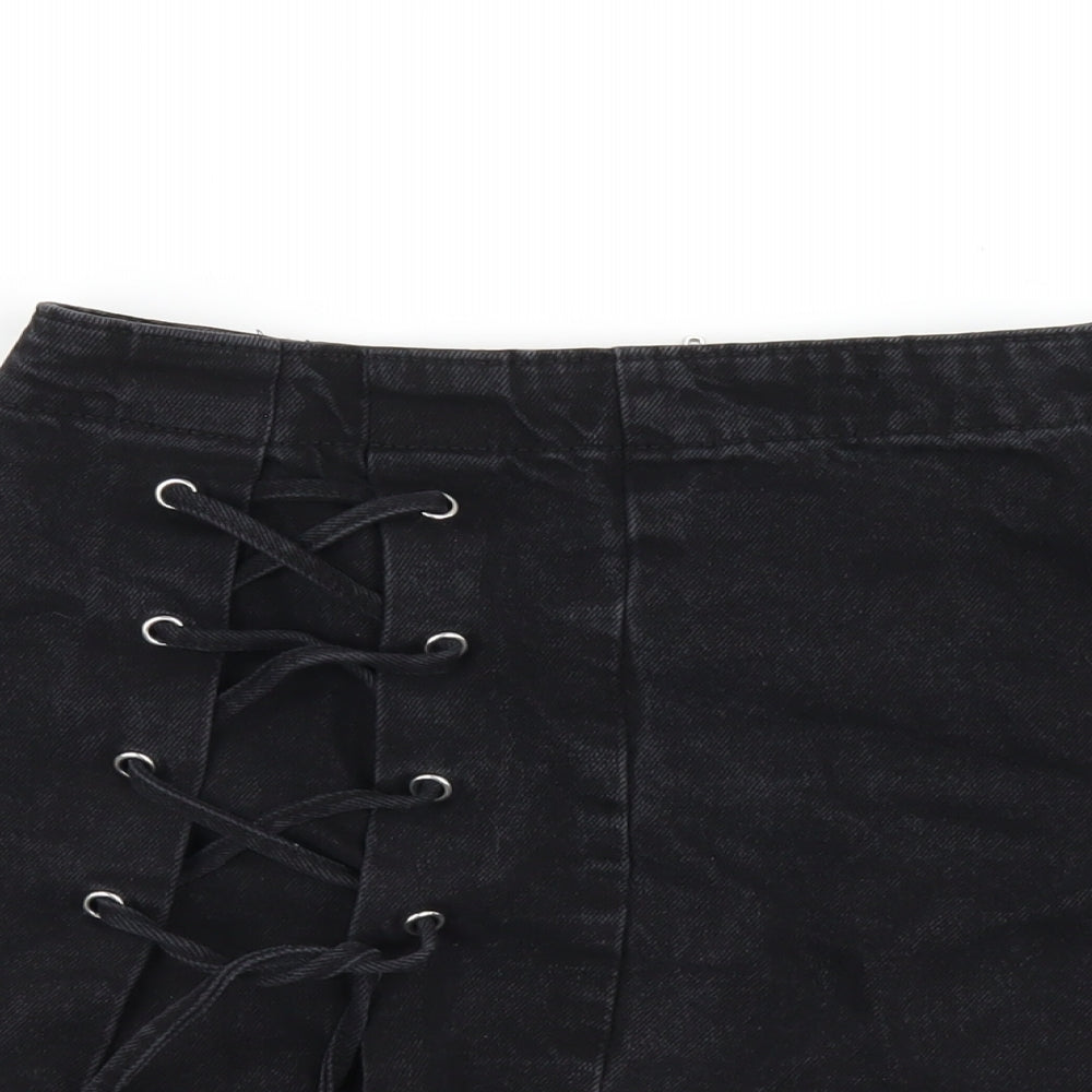 Denim & Co. Womens Black Cotton A-Line Skirt Size 8 Zip