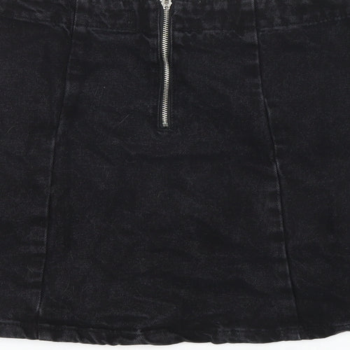Denim & Co. Womens Black Cotton A-Line Skirt Size 8 Zip