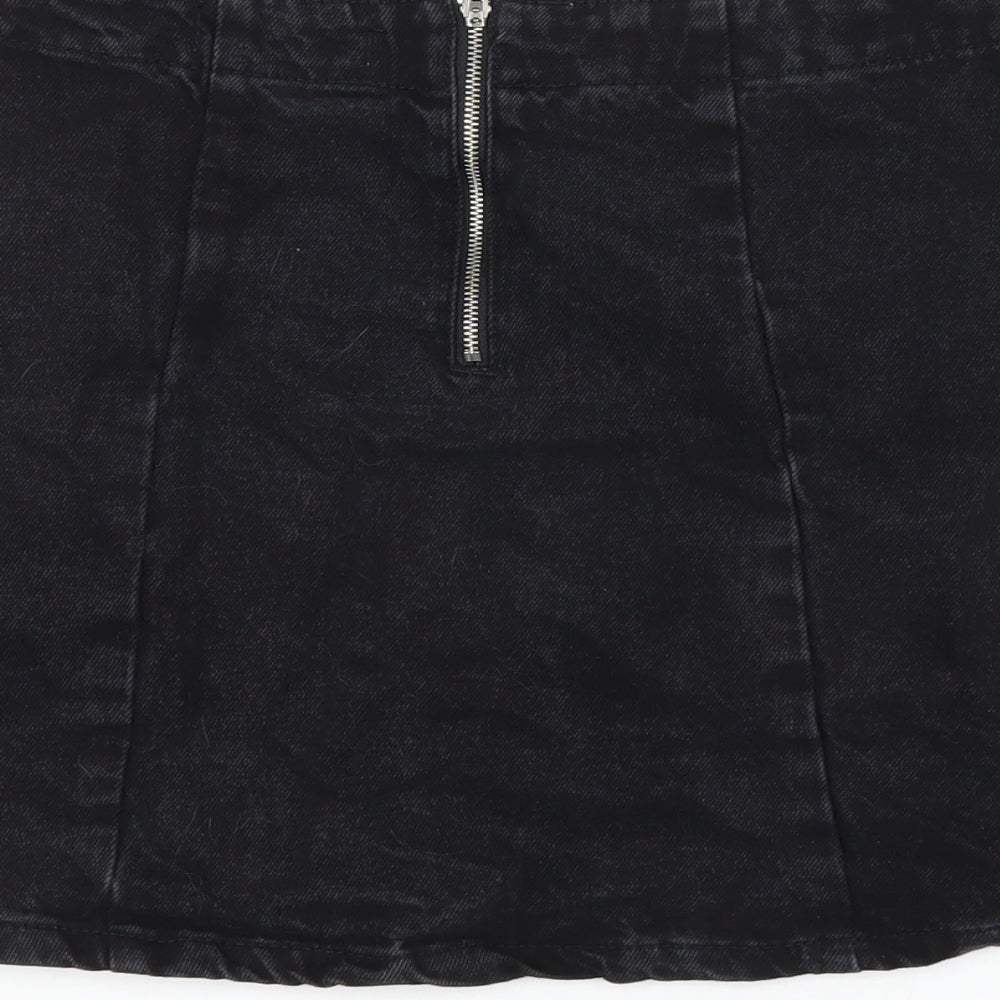 Denim & Co. Womens Black Cotton A-Line Skirt Size 8 Zip