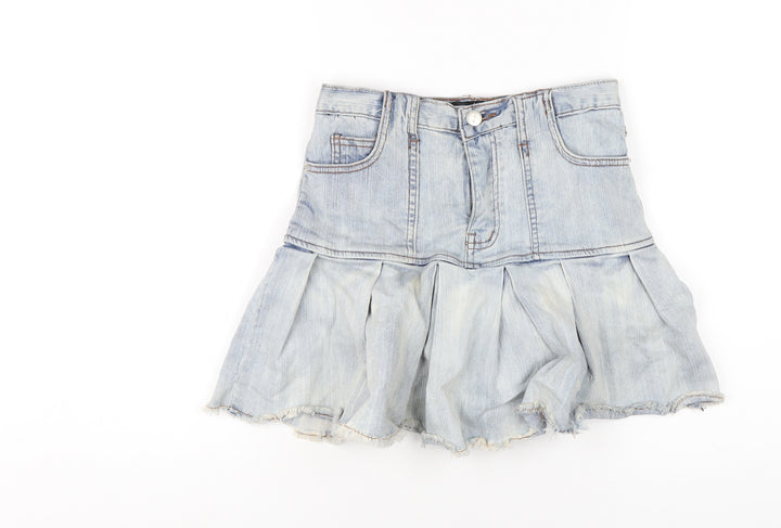 Loveheynew Womens Blue Cotton A-Line Skirt Size 26 in Zip