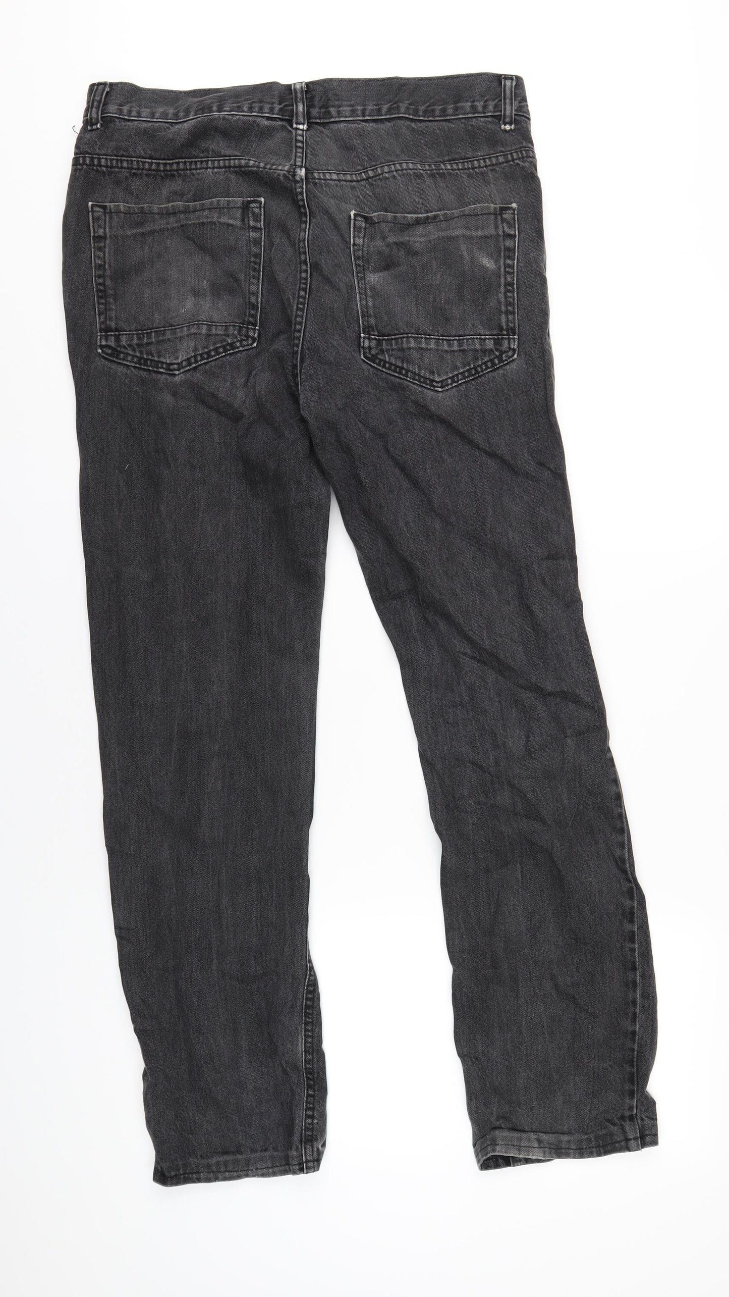 Denim & Co. Mens Black Cotton Straight Jeans Size 34 in L34 in Regular Button