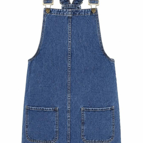 Denim & Co. Womens Blue Cotton Pinafore/Dungaree Dress Size 8 Square Neck Buckle