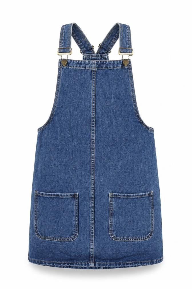Denim & Co. Womens Blue Cotton Pinafore/Dungaree Dress Size 8 Square Neck Buckle
