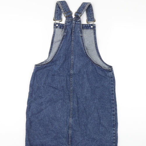 Denim & Co. Womens Blue Cotton Pinafore/Dungaree Dress Size 8 Square Neck Buckle