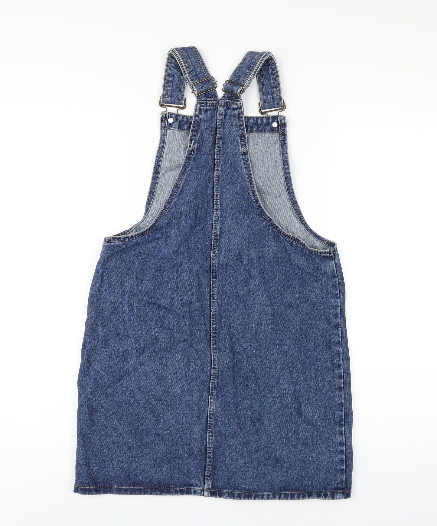 Denim & Co. Womens Blue Cotton Pinafore/Dungaree Dress Size 8 Square Neck Buckle