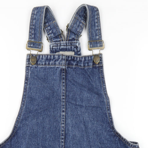 Denim & Co. Womens Blue Cotton Pinafore/Dungaree Dress Size 8 Square Neck Buckle