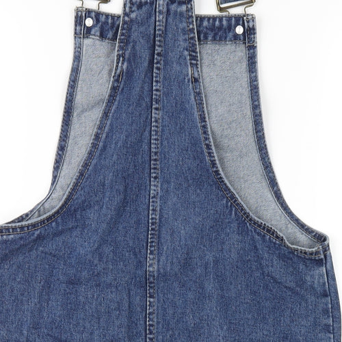 Denim & Co. Womens Blue Cotton Pinafore/Dungaree Dress Size 8 Square Neck Buckle