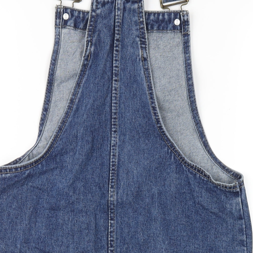 Denim & Co. Womens Blue Cotton Pinafore/Dungaree Dress Size 8 Square Neck Buckle
