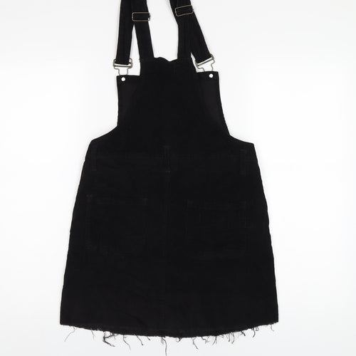 Boohoo Womens Black Cotton Pinafore/Dungaree Dress Size 8 Square Neck Buckle