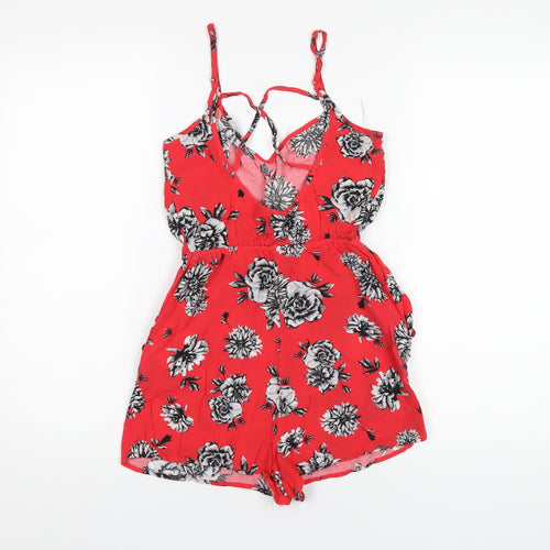 H&M Womens Red Floral Vinyl Playsuit One-Piece Size 8 Pullover