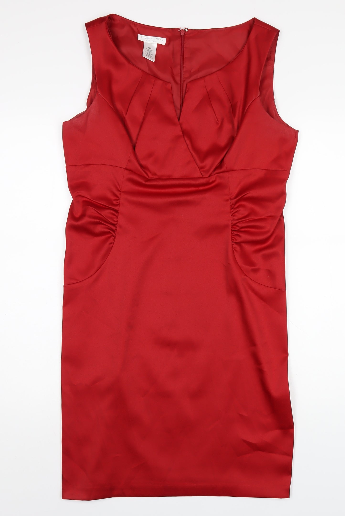 London Times Womens Red Polyester Pencil Dress Size 14 V-Neck Zip