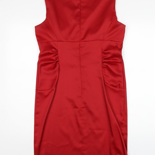 London Times Womens Red Polyester Pencil Dress Size 14 V-Neck Zip