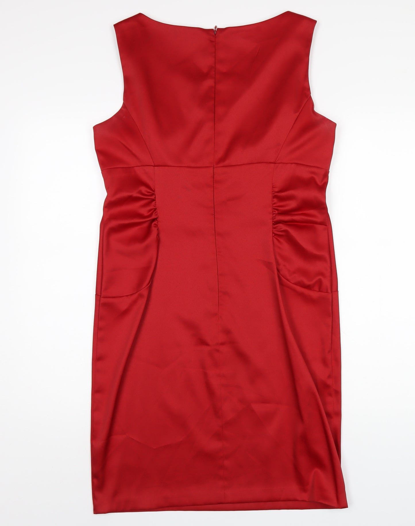 London Times Womens Red Polyester Pencil Dress Size 14 V-Neck Zip