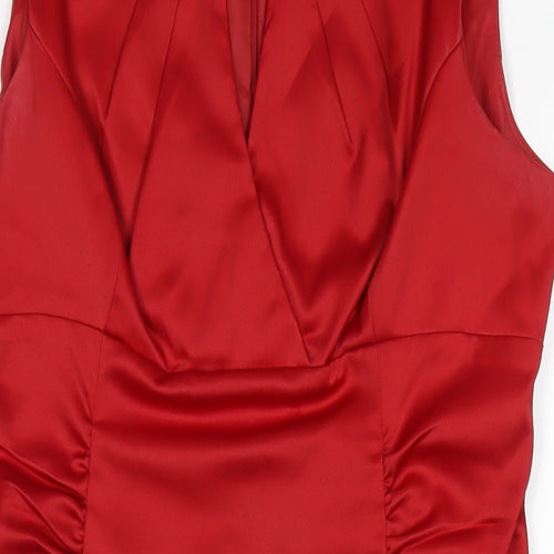 London Times Womens Red Polyester Pencil Dress Size 14 V-Neck Zip