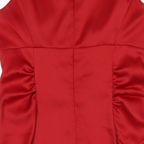 London Times Womens Red Polyester Pencil Dress Size 14 V-Neck Zip
